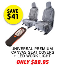 Universal Premium Canvas Seat Covers (Pair) + LED Work Light