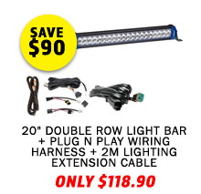 20 Double Row Light Bar + Plug N Play Wiring Harness + 2m Lighting Extension Cable
