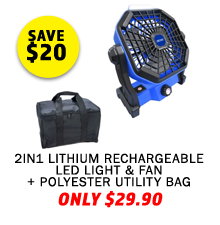 2in1 Lithium Rechargeable LED Light & Fan + Polyester Utility Bag