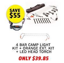 Illuminator 4 Bar Camp Light Kit + Orange LED Camp Light Extension Kit + LED Head Torch