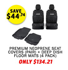 Premium Neoprene Seat Covers (Pair) + Deep Dish Floor Mats (4 Pack)