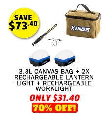 3.3L Canvas Bag + 2x Rechargeable Lantern Light + Rechargeable Worklight