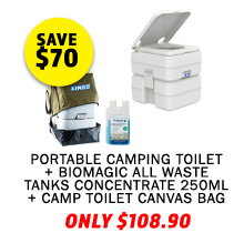 Portable Camping Toilet + BioMagic All Waste Tanks Concentrate 250ml + Camp Toilet Canvas Bag