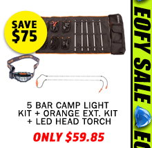 Complete 5 Bar Camp Light Kit + Orange LED Camp Light Extension Kit + Illuminator LED Head Torch