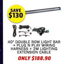 40 Double Row Light Bar + Plug N Play Wiring Harness + 2m Lighting Extension Cable