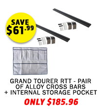 Grand Tourer RTT - Pair of Alloy Cross Bars + Grand Tourer Alloy Rooftop Tent Internal Storage Pocket