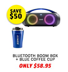 Bluetooth Boom Box + Blue Coffee Cup