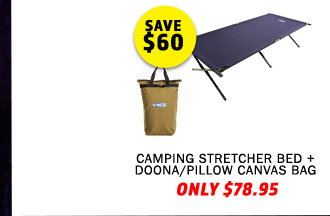 Camping Stretcher Bed + Doona/Pillow Canvas Bag