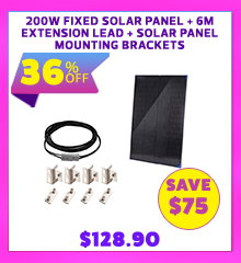 200W Fixed Solar Panel + 6m Extension Lead + Solar Panel Mounting Brackets