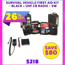 Survival Vehicle First Aid Kit - Black + UHF CB Radio - 5W