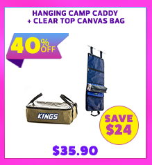 Hanging Camp Caddy + Clear Top Canvas Bag