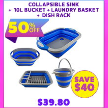 Collapsible Sink + Collapsible 10L Bucket + Collapsible Laundry Basket + Collapsible Dish Rack