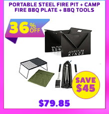 Portable Steel Fire Pit + Camp Fire BBQ Plate + BBQ Tools