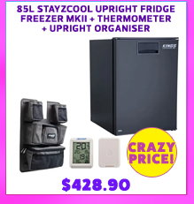 85L Stayzcool Upright Fridge Freezer MKII + Upright Fridge Organiser + Wireless Fridge Thermometer