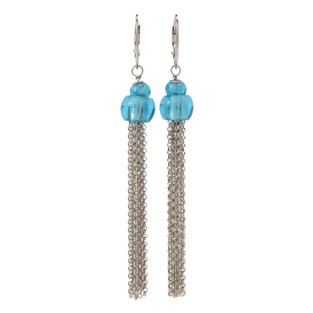 Image of Il Murano Sterling Silver Murano Glass Bead Chain Fringe Dangle Earrings