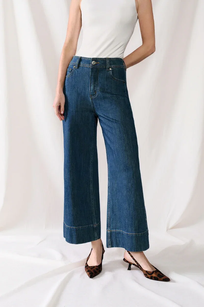 Image of Esme High-Rise Wide-Leg Cropped Jeans - Vintage Indigo