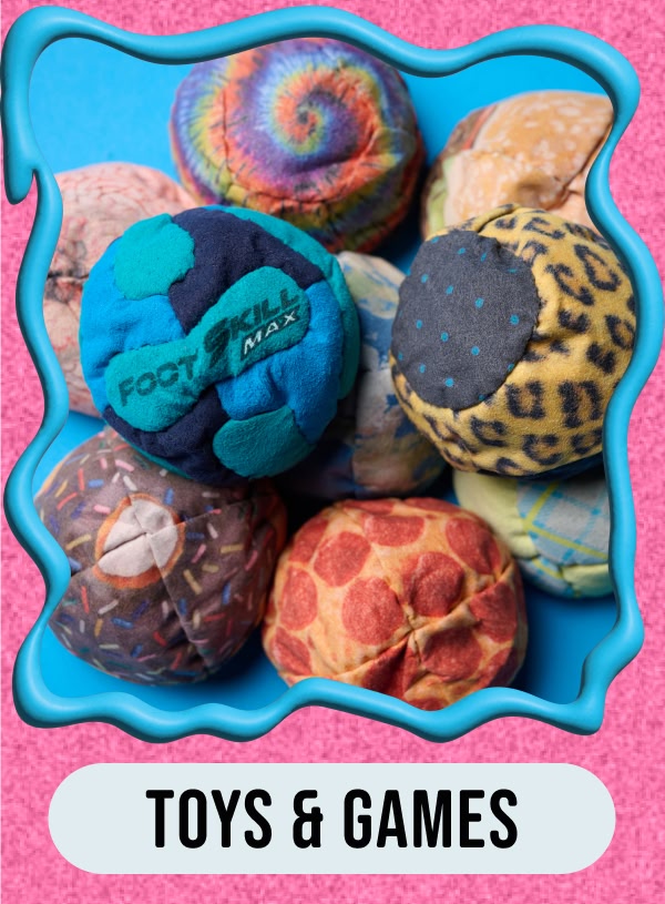 Shop toys and games, featuring hacky sacks