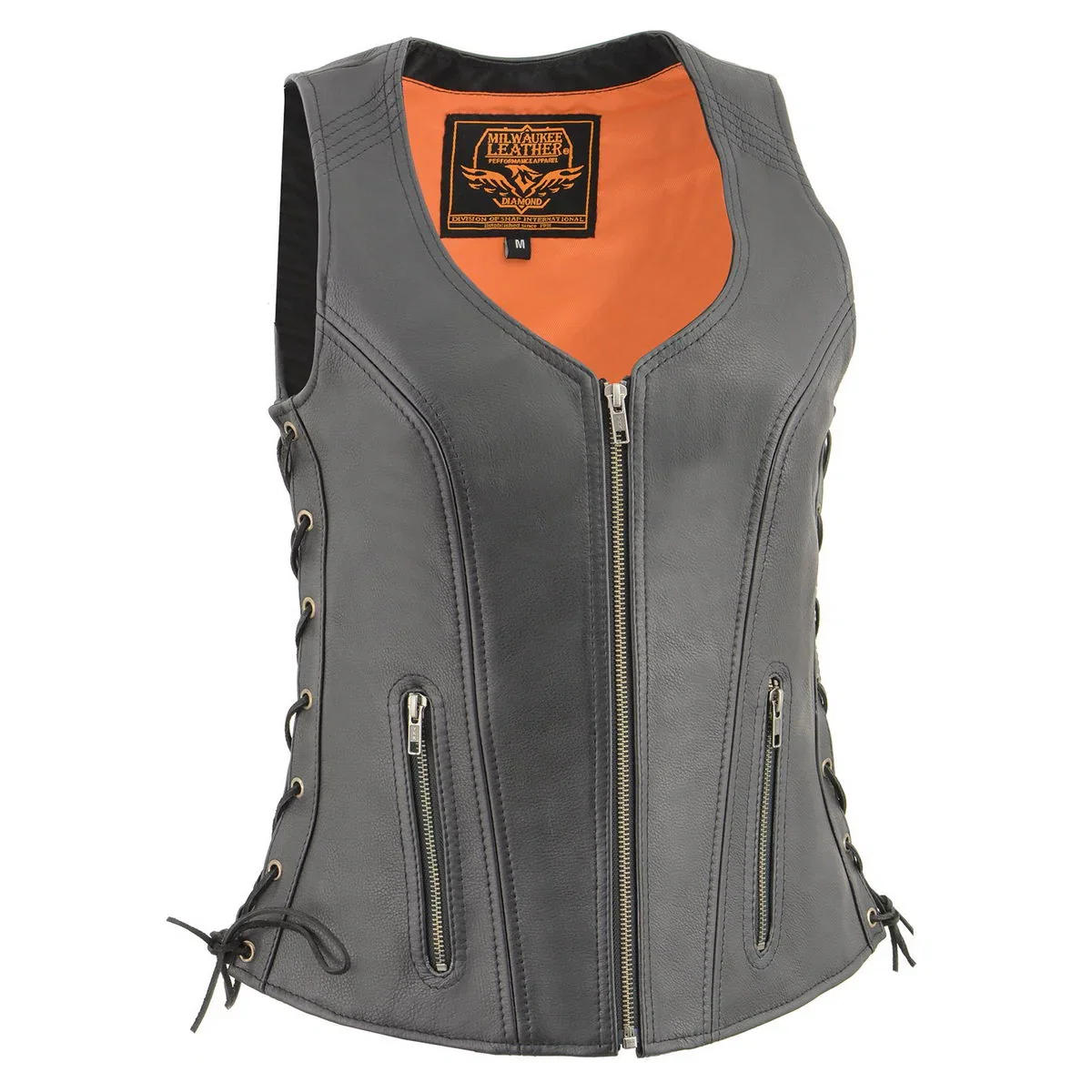Image of Milwaukee Leather MLL4532 Women's Side Laced Premium Black Leather Motorcycle Rider Vest w/ Cool-Tec Leather Treatement