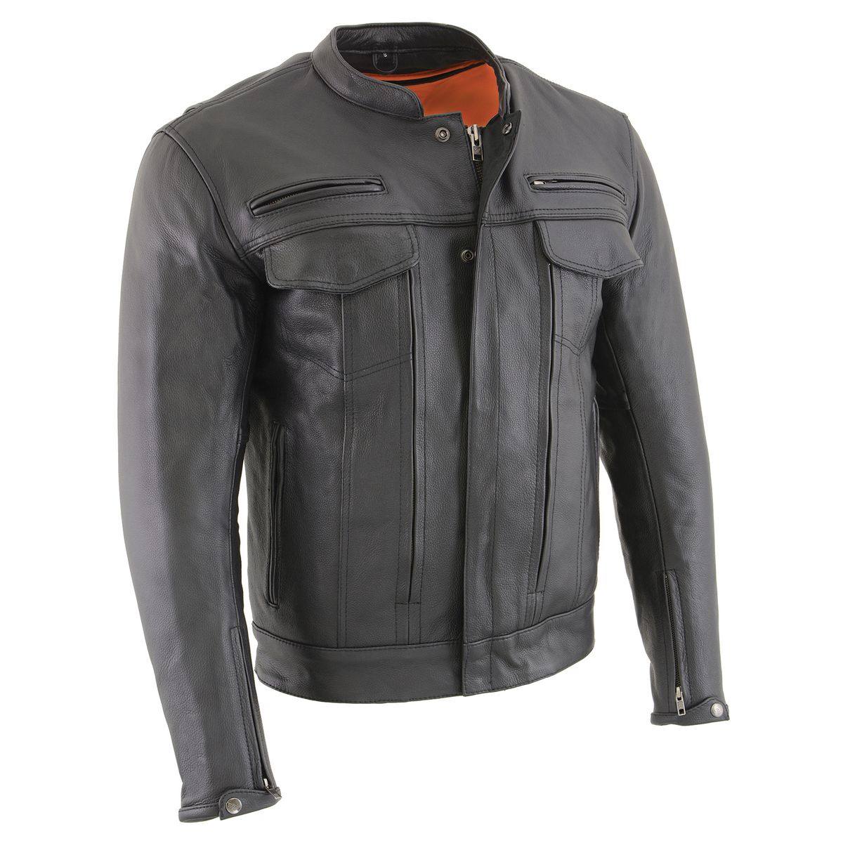 Image of Milwaukee Leather MLM1506 Men's Black Premium Leather Motorcycle Jacket w/ Utility Pockets Cool-Tec Leather Treatement