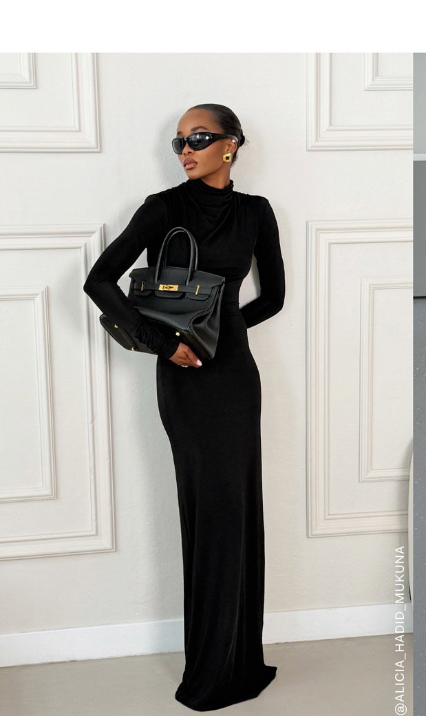 Kiyah Slinky Cut Out Maxi Dress - Black