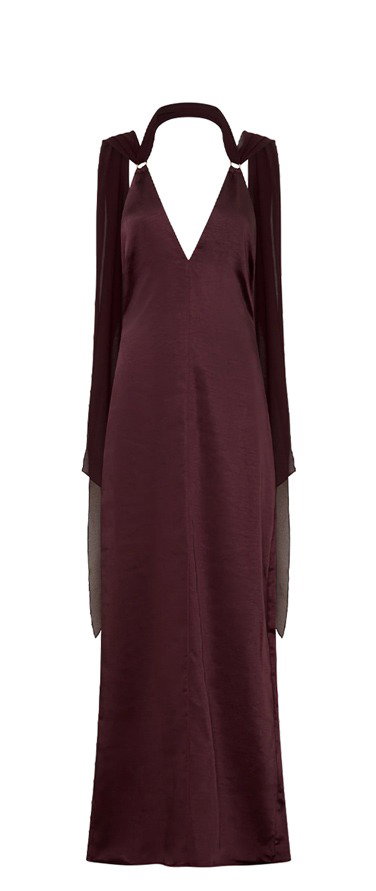 Myla Draped Shoulders Satin Maxi Dress - Chocolate