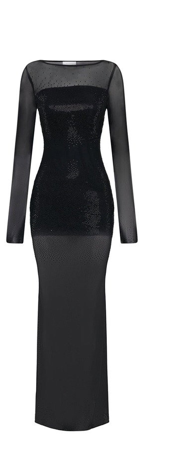 Lior Mesh Maxi Dress With Hotfix - Black