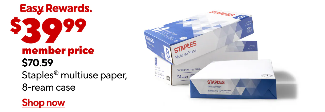Members Only: $39.99 for Staples multiuse copy paper, 8.5 x 11, 8-ream case.