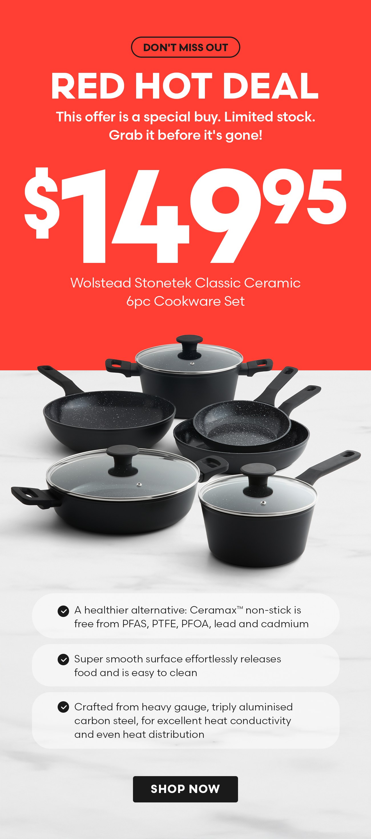 Red Hot Deal Wolstead Stonetek Classic Ceramic 6pc Cookware Set