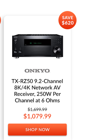 Onkyo TX-RZ50 9.2-Channel 8K/4K Network AV Receiver, 250W Per Channel at 6 Ohms