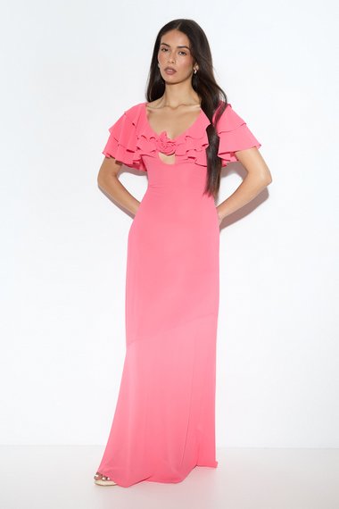 Chiffon Ruffle Sheer Maxi Dress