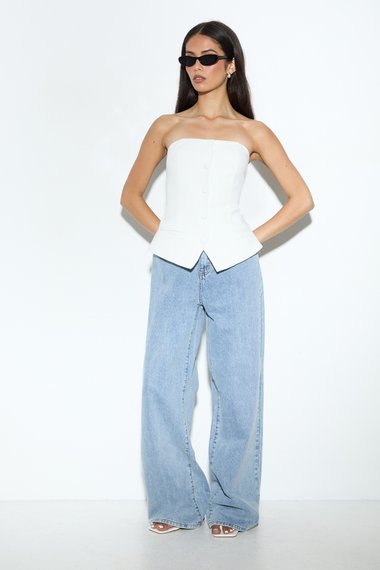 Tailored Bandeau Button Front Bustier Top