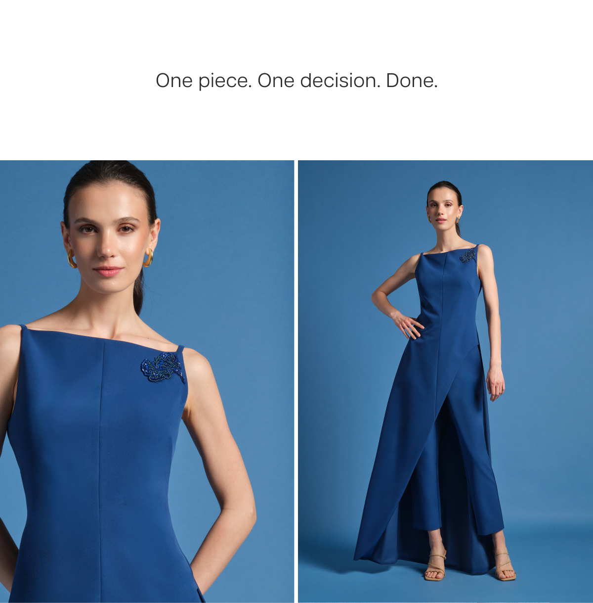 The Kay Unger walk-thru jumpsuit delivers the presence of a gown with the ease of a jumpsuit. Shop the Darby Walk Thru Jumpsuit 