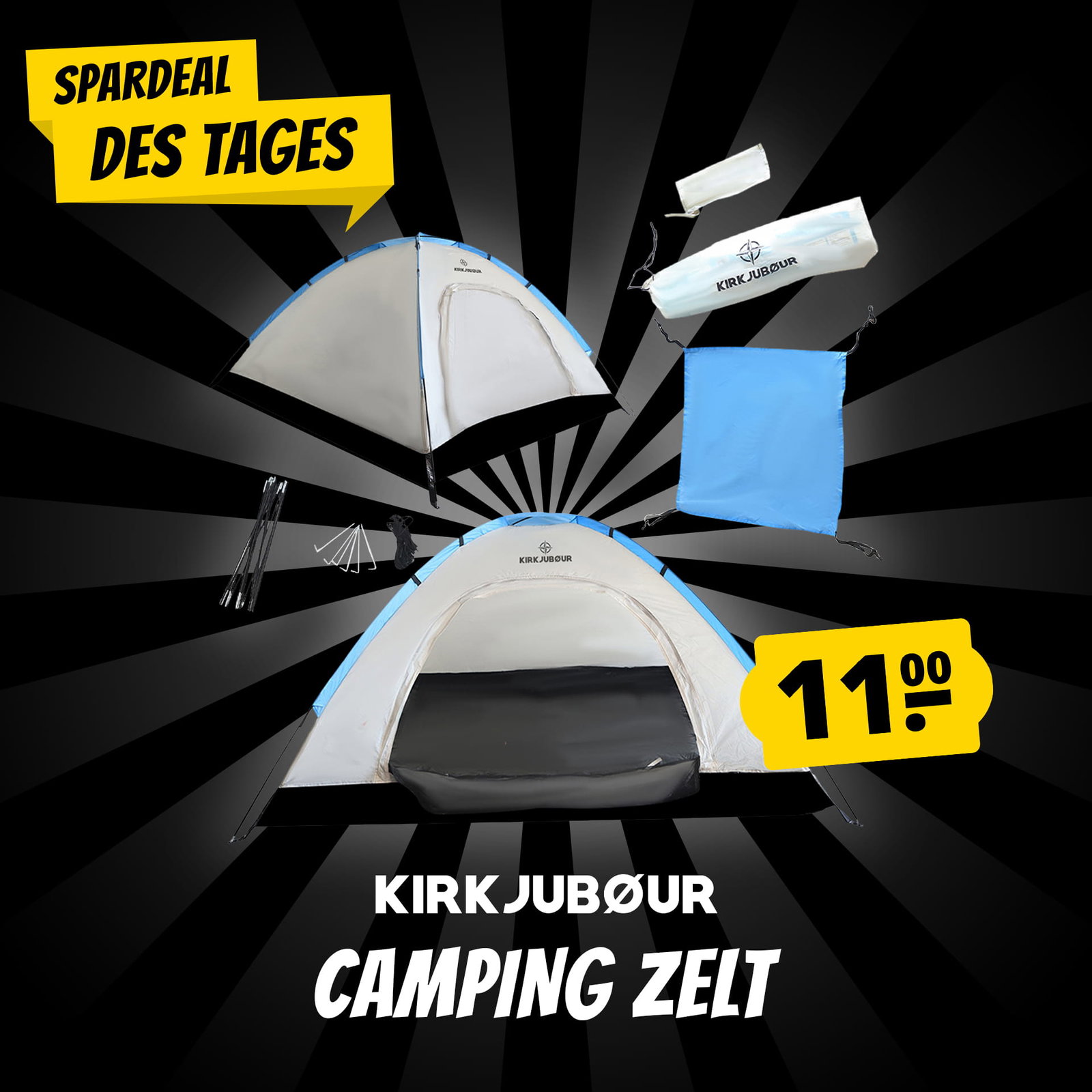 KIRKJUBØUR® "Vindr" 2 Personen-Camping-Zelt weiß