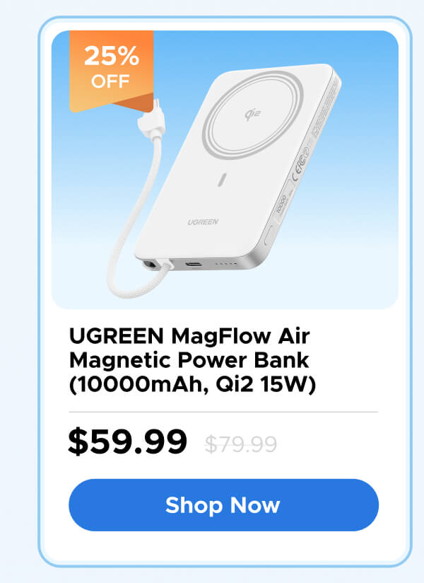 UGREEN MagFlow Air Magnetic Power Bank (10000mAh, Qi2 15W)