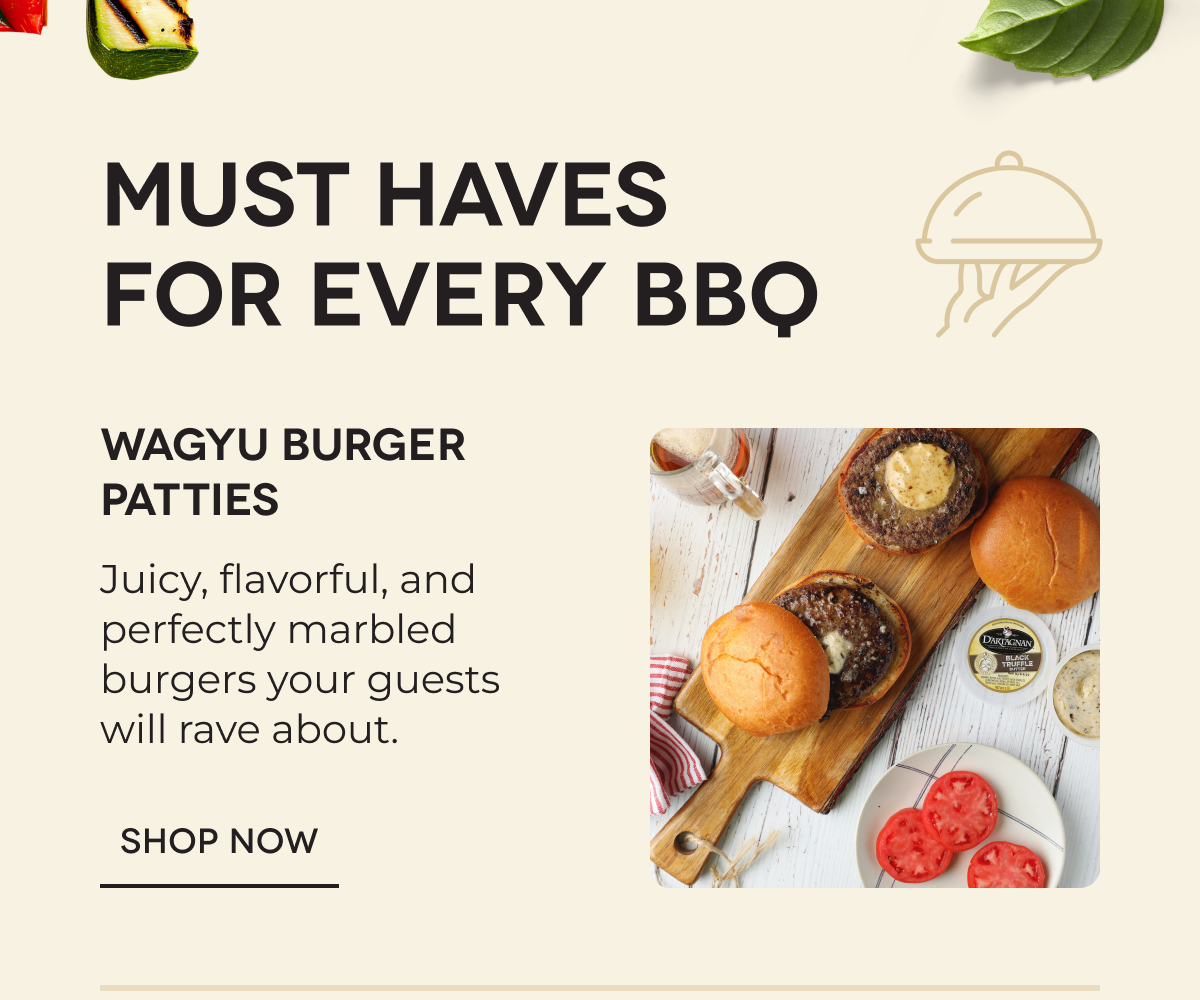 MUST HAVES FOR EVERY BBQ | Wagyu Burger Patties Juicy, flavorful, and perfectly marbled burgers your guests will rave about.  Shop now 