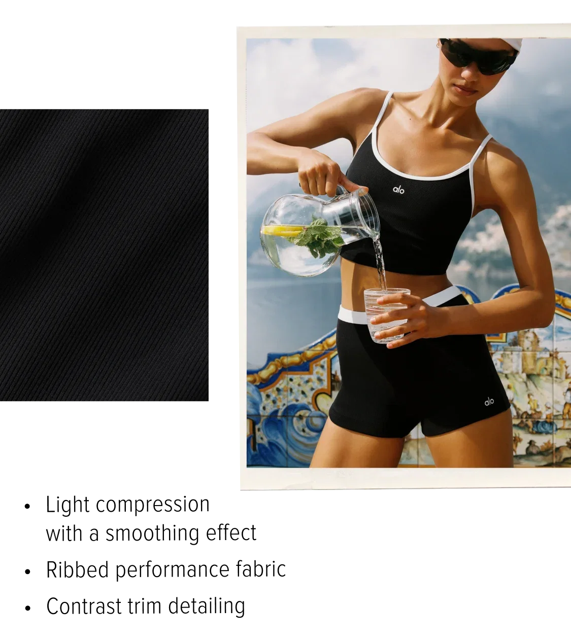 • Light compression with a smoothing effect • Ribbed performance fabric • Contrast trim detailing