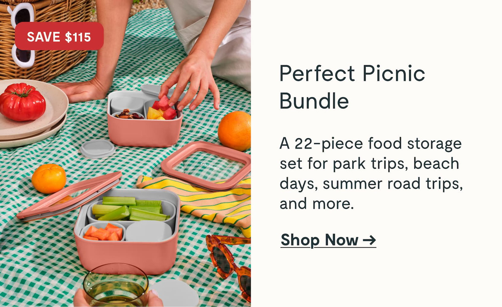 Perfect Picnic Bundle A 22-piece food storage set for park trips, beach days, summer road trips, and more. Shop Now →