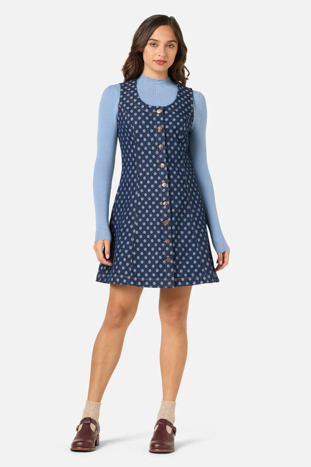 Polka Spot Denim Pinny Dress