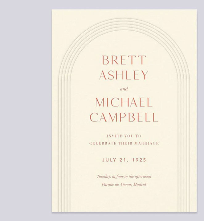 Embossed Arc on Cream Wedding Invitation