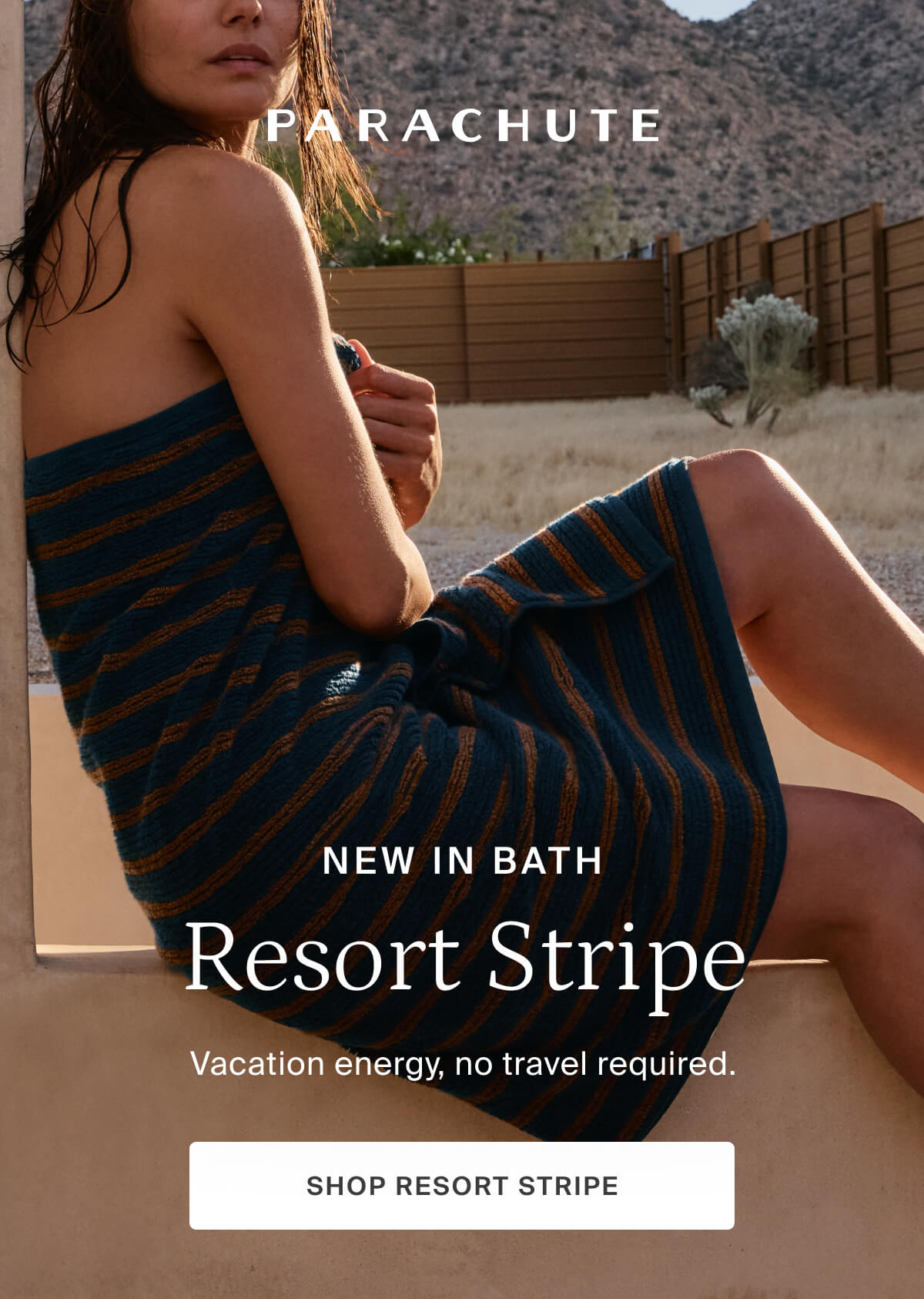 parachute, new in bath, resort stripe
