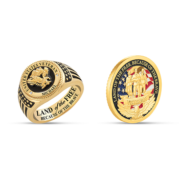 Land of the Free Veteran Diamond Ring with FREE Collectible Challenge Coin