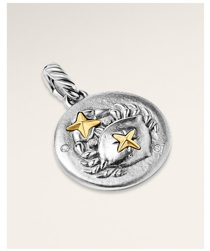 Cancer AmuletSterling Silver with 18K Yellow Gold and Diamonds, 19mm