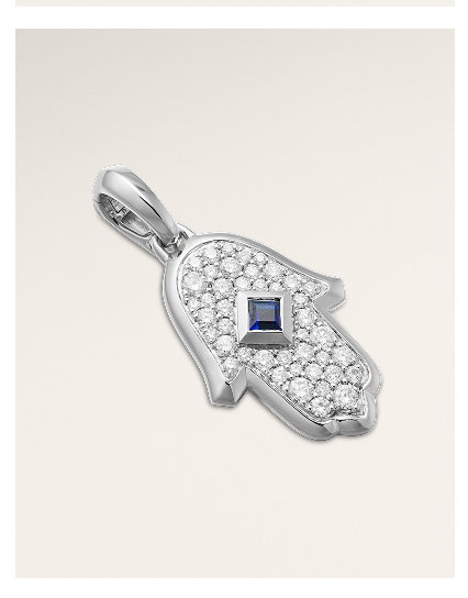 Hamsa Amulet18K White Gold with Pavé Diamonds and Blue Sapphire, 24.6mm