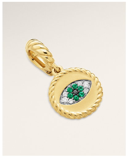 Evil Eye Amulet18K Yellow Gold with Pavé Emeralds and Diamonds, 11mm