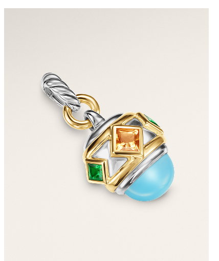 Renaissance® AmuletSterling Silver with 14K Yellow Gold, Turquoise, Madeira Citrine and Tsavorites, 19.8mm