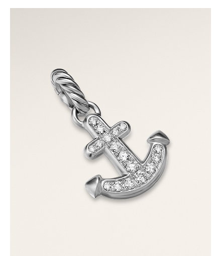 Anchor AmuletSterling Silver with Diamonds, 14.2mm