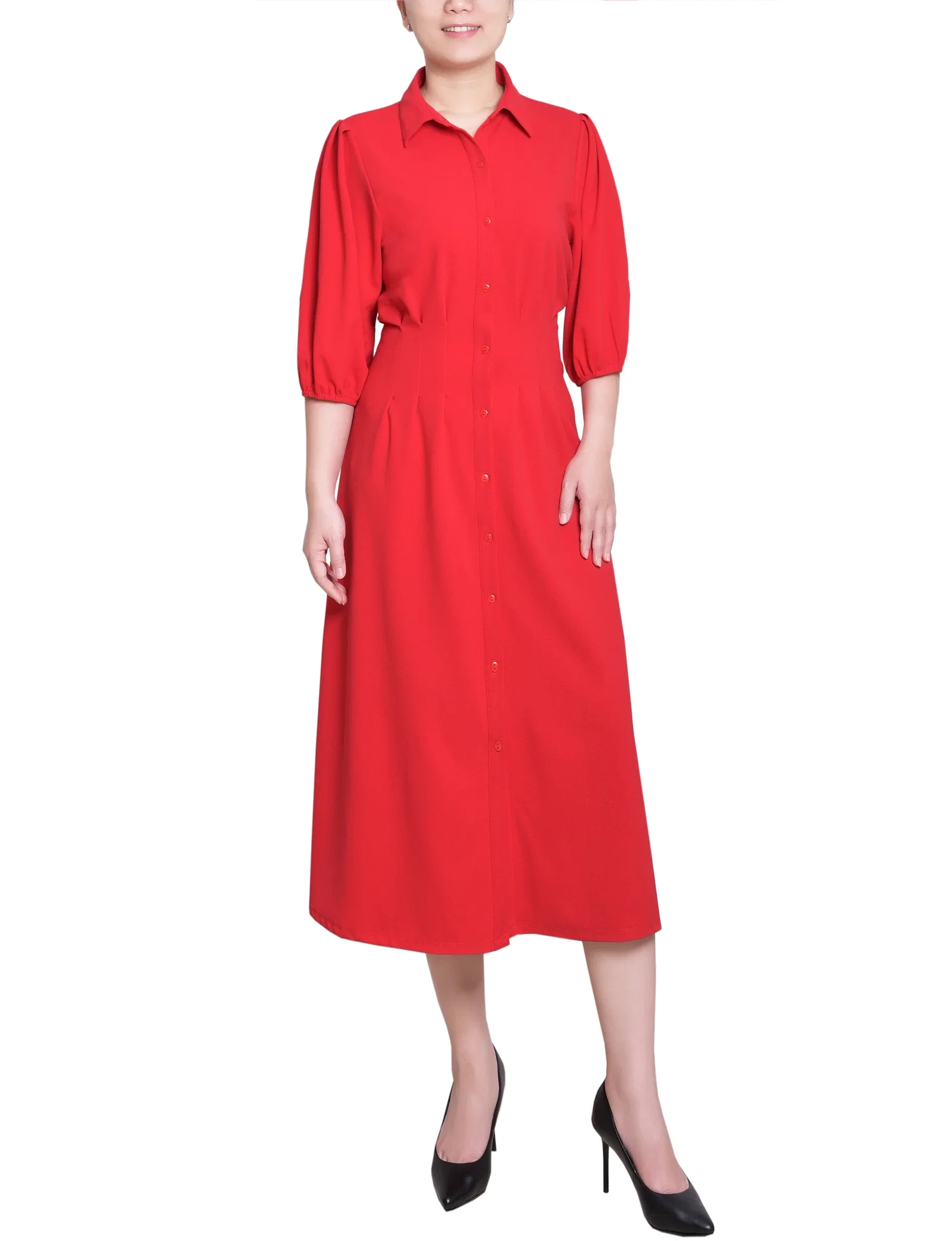 Image of Fire Red Elbow Sleeve Midi Dress