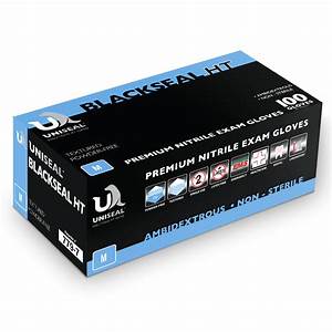 Image of Uniseal - 10 Mil Thickness 9.5 Inch Cuff Textured Black Powder Nitrile Exam Gloves BlackSeal HT - Case or Box