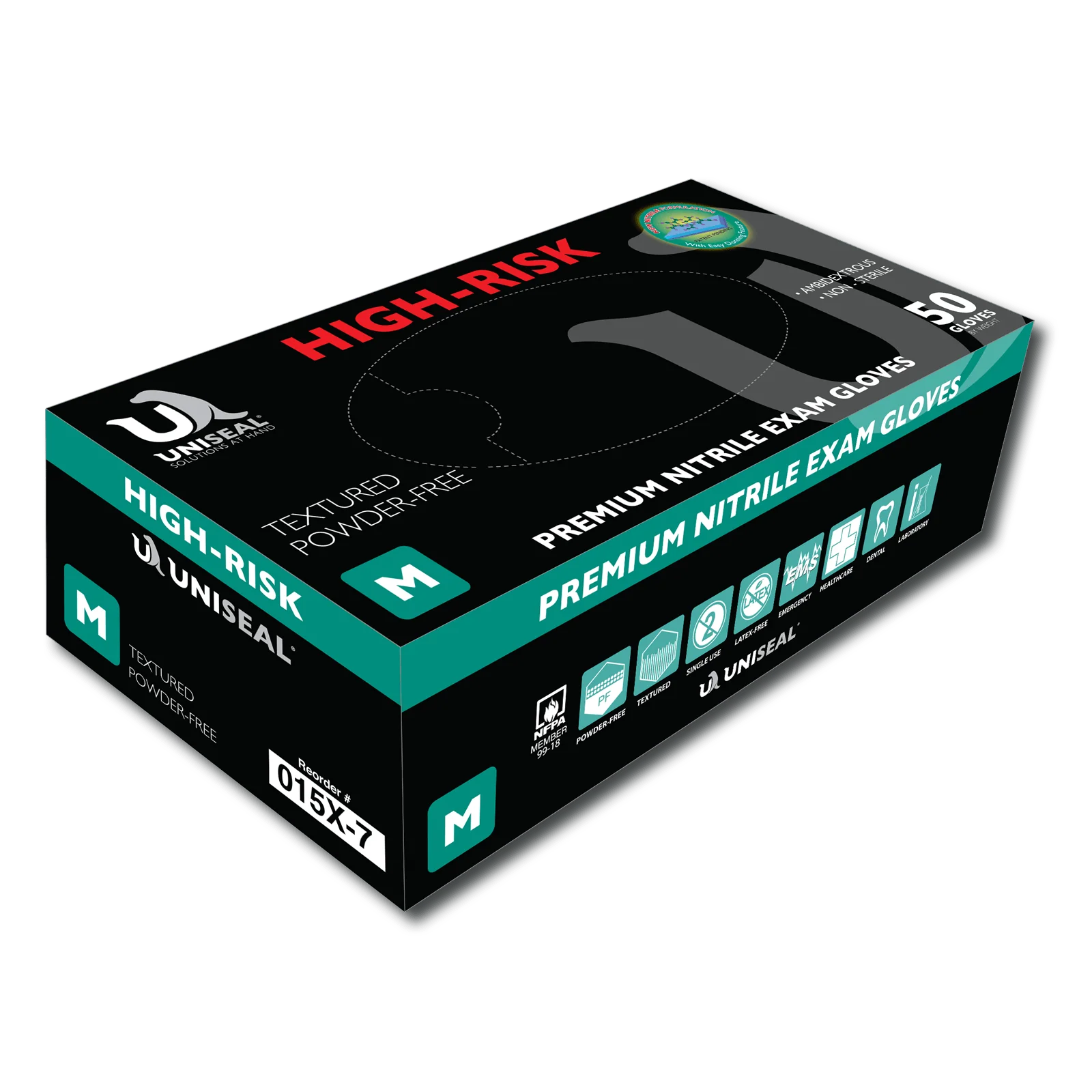 Image of UniSeal High-Risk Powder-Free Nitrile Gloves 15Mil - (Tested for use with Chemotherapy Drugs per ASTM D6978.) Box
