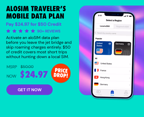 aloSIM Traveler's Mobile Data Plan: Pay $24.97 for $50 Credit